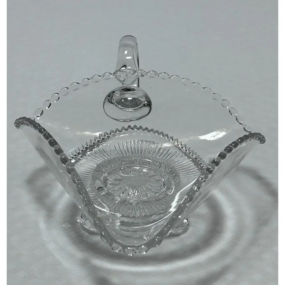 US Glass Colorado (Beaded Rim)‎ Lacey Medallion Footed Clear Dish EAPG